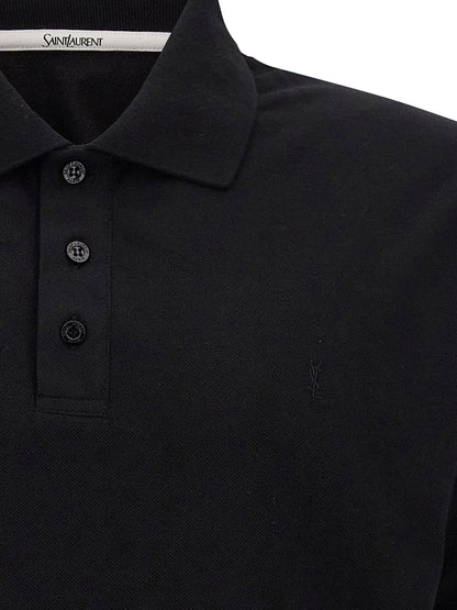 Saint Laurent Cotton blend polo shirt with Cassandre embroidery - Noir