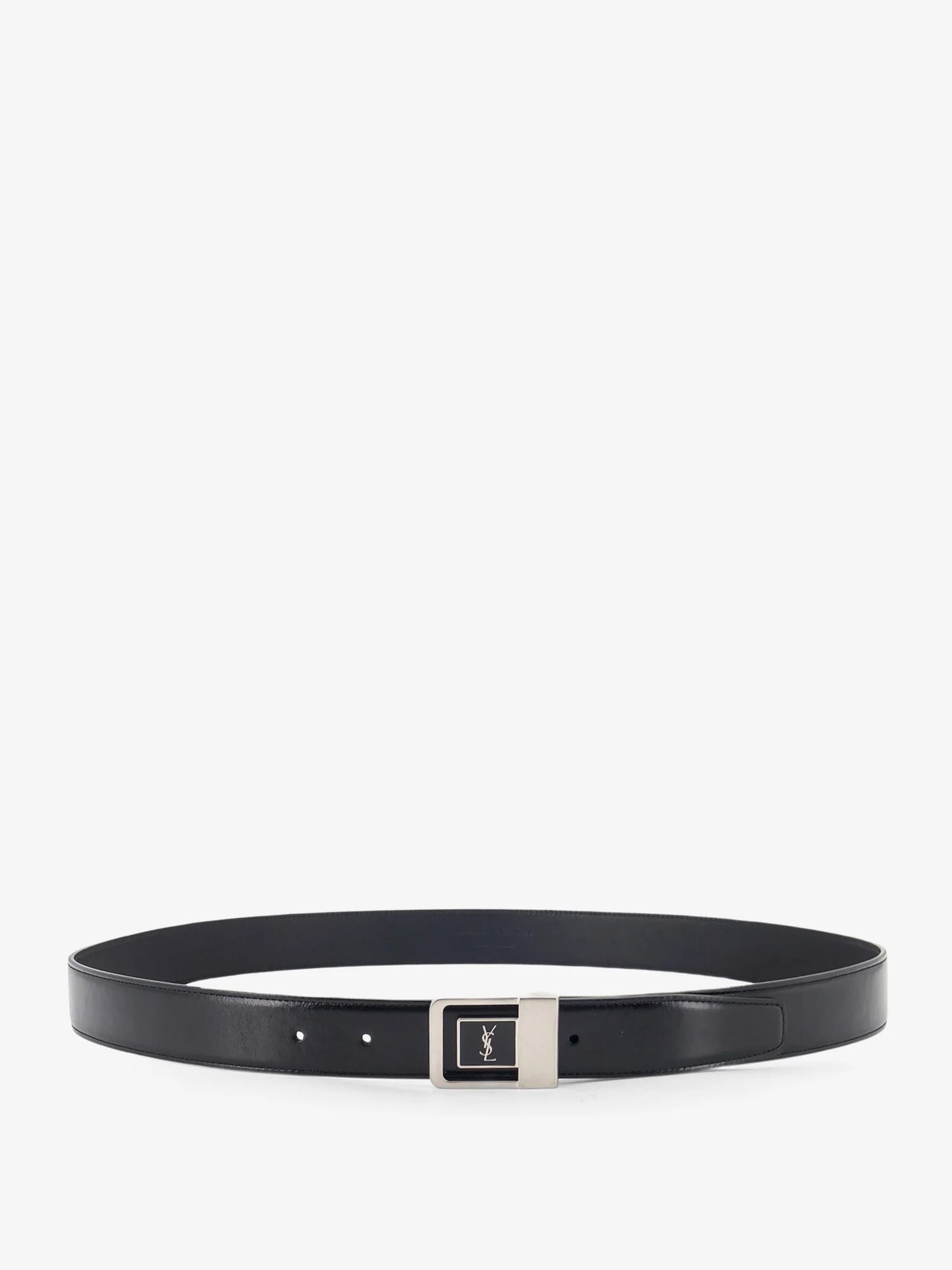 SAINT LAURENT - La 66 leather belt with silver metal buckle