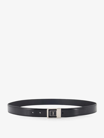 SAINT LAURENT - La 66 leather belt with silver metal buckle