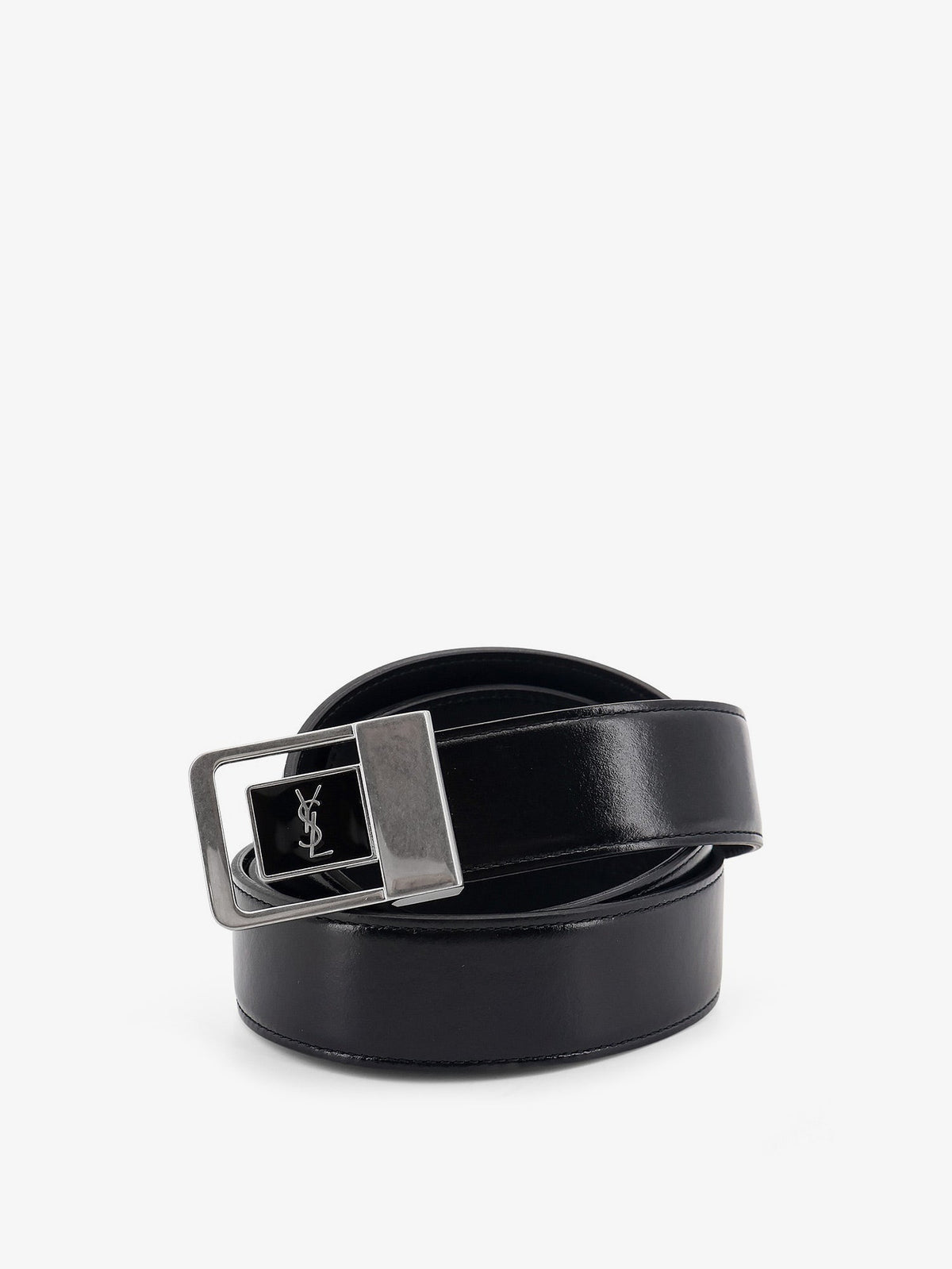 Saint Laurent La 66 leather belt with silver metal buckle - Nero