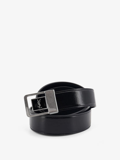 Saint Laurent La 66 leather belt with silver metal buckle - Nero