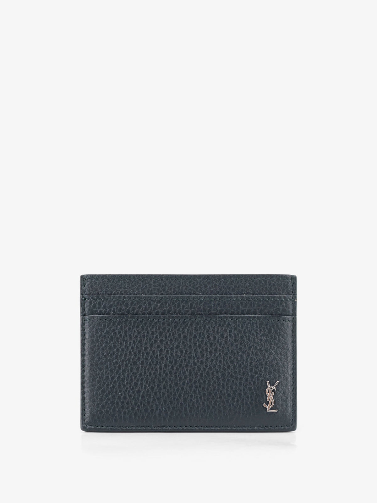 Saint Laurent Tiny Cassandre textured leather card holder - Greenultramarine