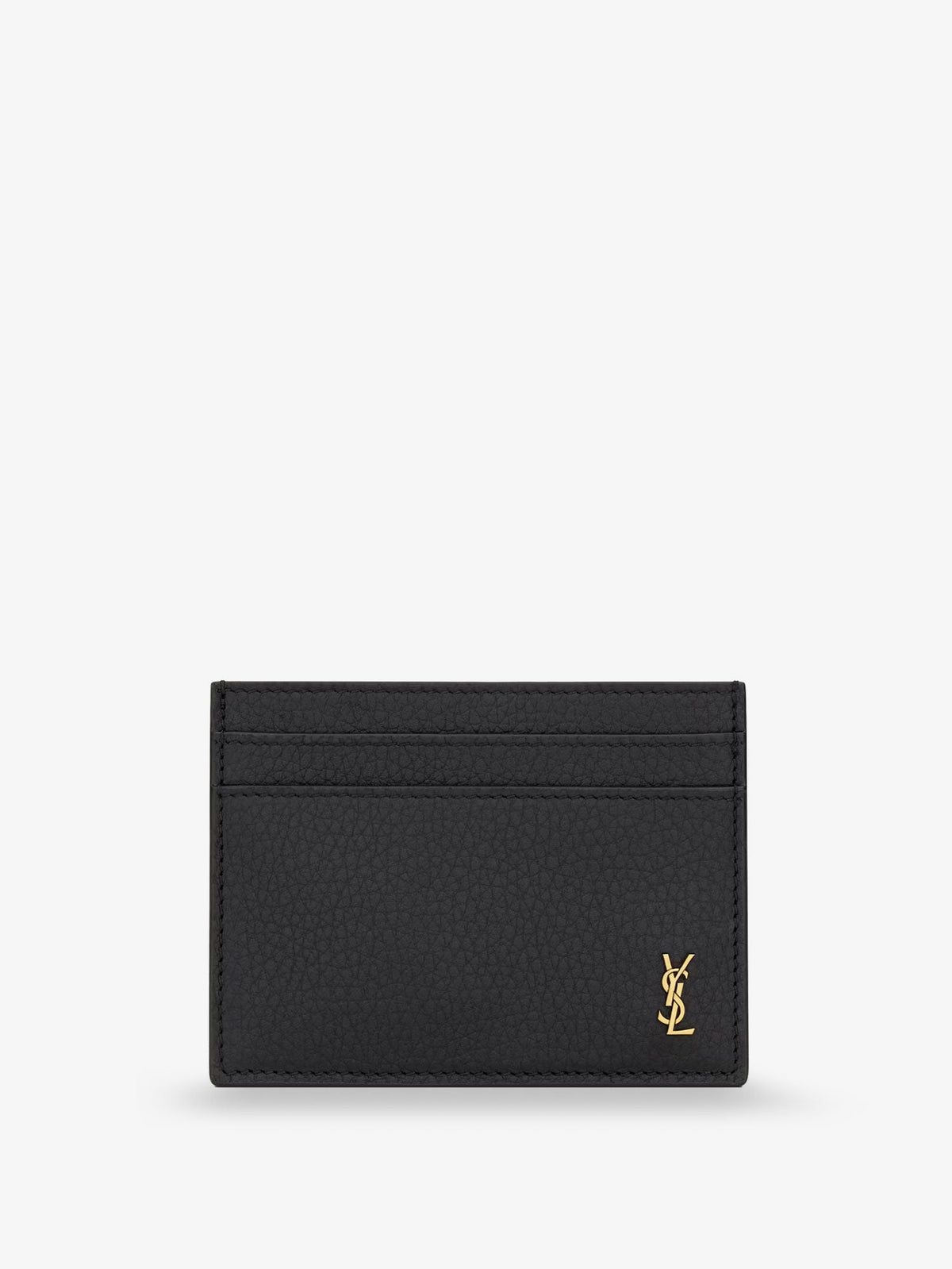 Saint Laurent Tiny Cassandre textured leather card holder - Nero