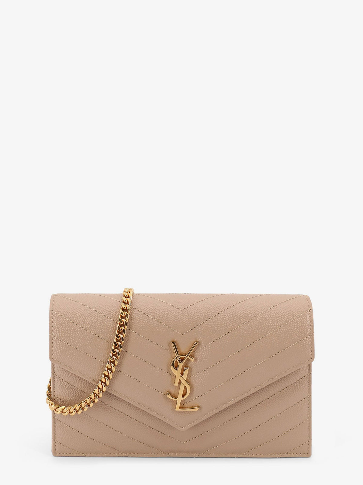 Saint Laurent Leather shoulder bag with metal Cassandre logo - Darkbeige