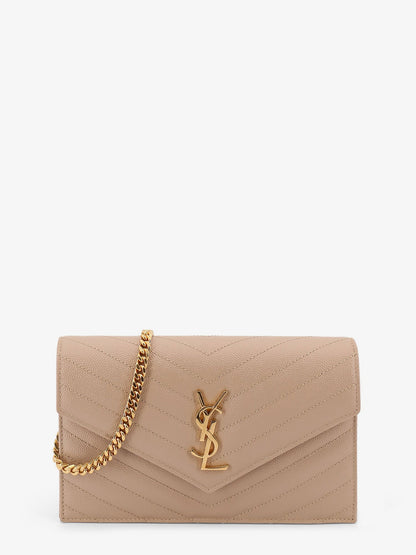 Saint Laurent Leather shoulder bag with metal Cassandre logo - Darkbeige