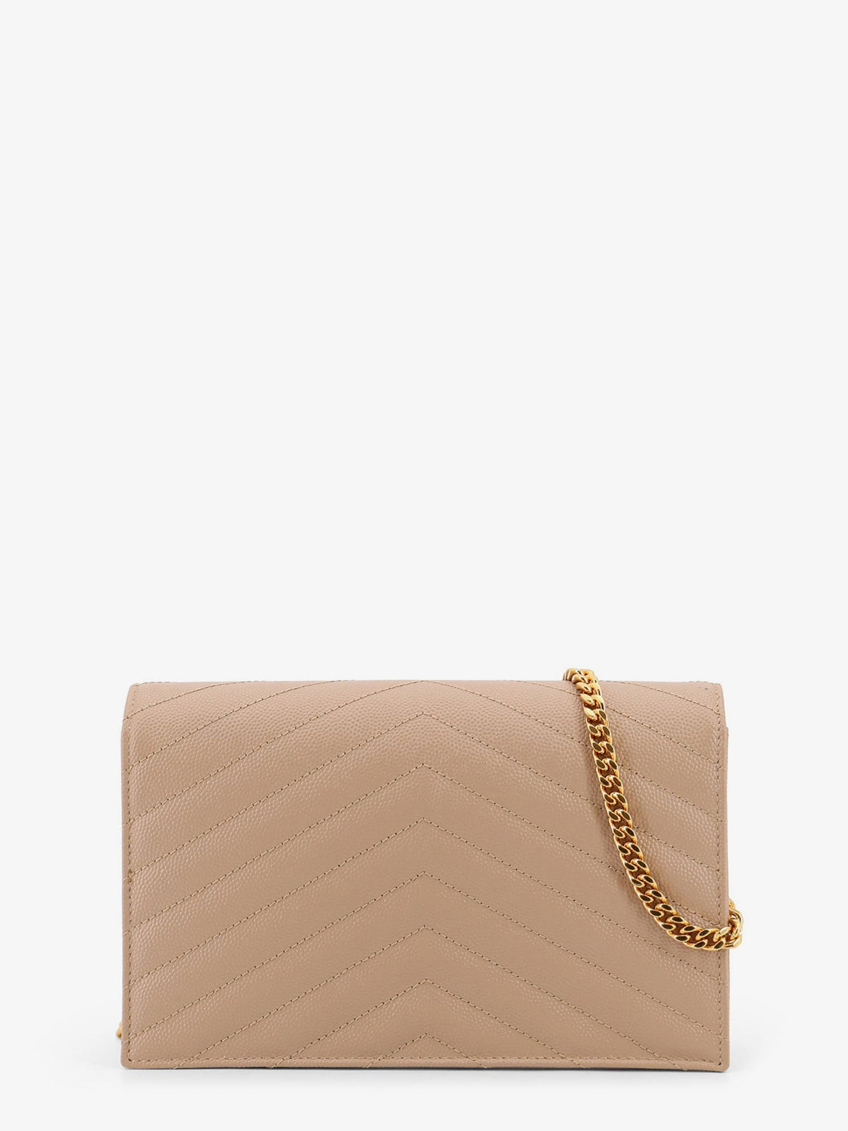Saint Laurent Leather shoulder bag with metal Cassandre logo - Darkbeige