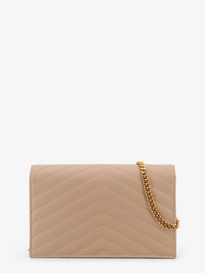 Saint Laurent Leather shoulder bag with metal Cassandre logo - Darkbeige