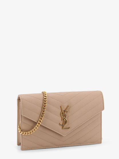 Saint Laurent Leather shoulder bag with metal Cassandre logo - Darkbeige