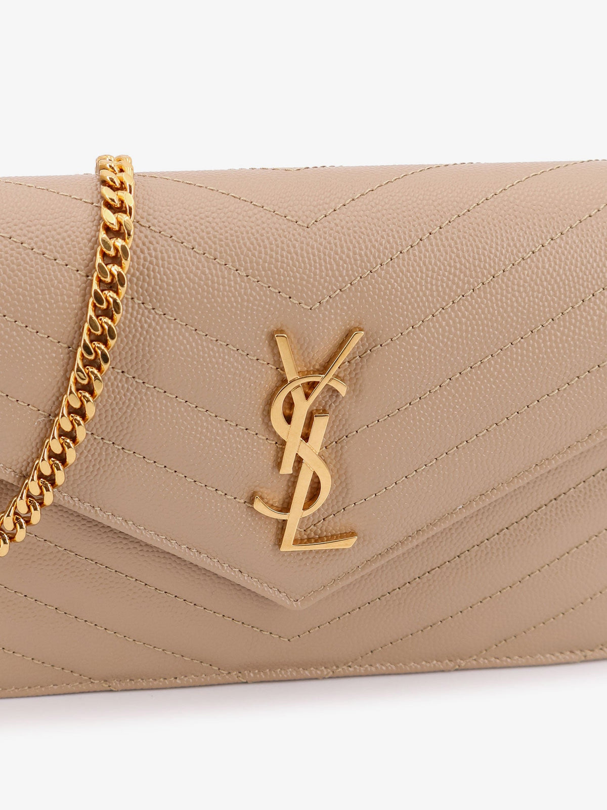 Saint Laurent Leather shoulder bag with metal Cassandre logo - Darkbeige