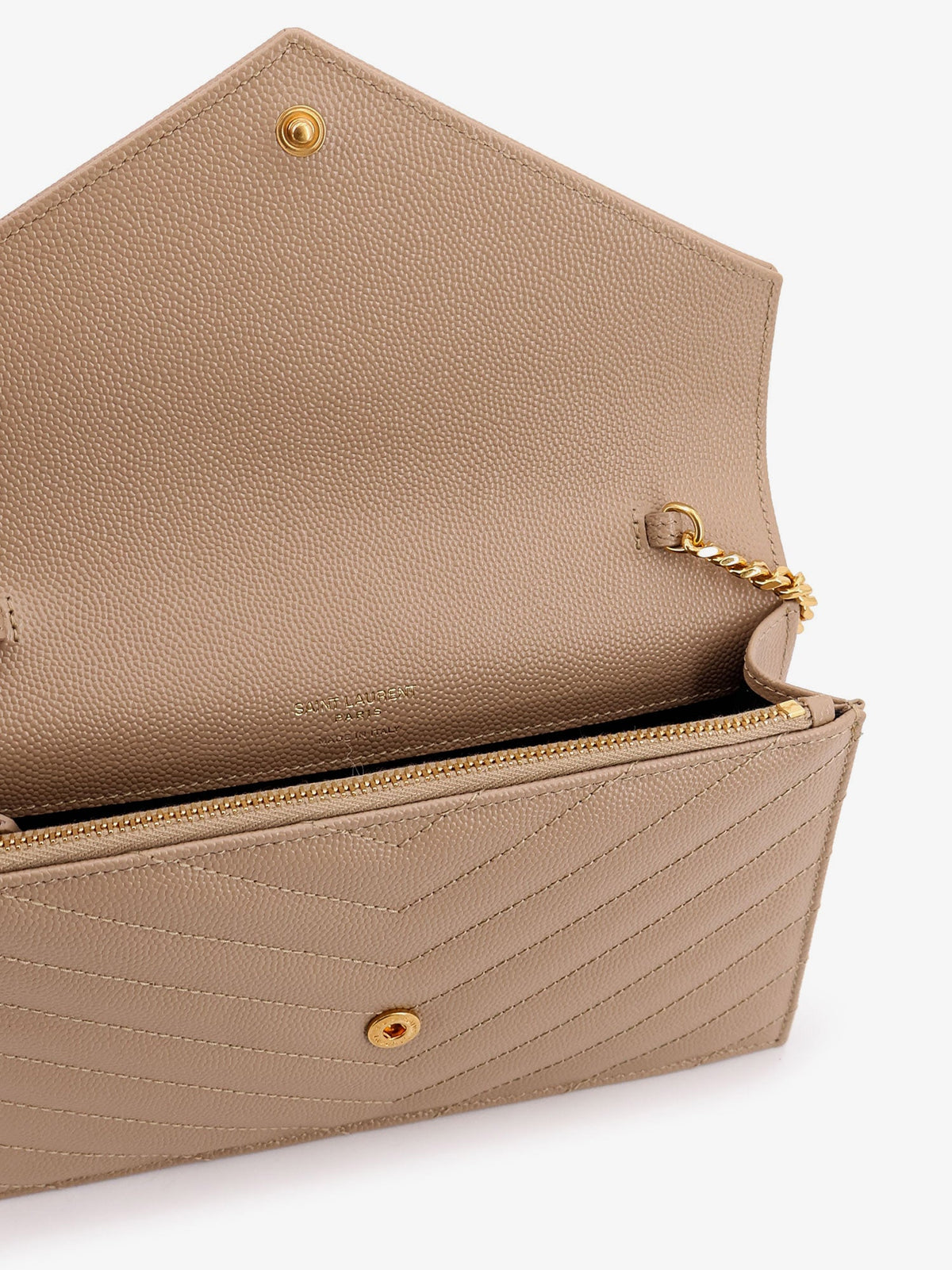 Saint Laurent Leather shoulder bag with metal Cassandre logo - Darkbeige