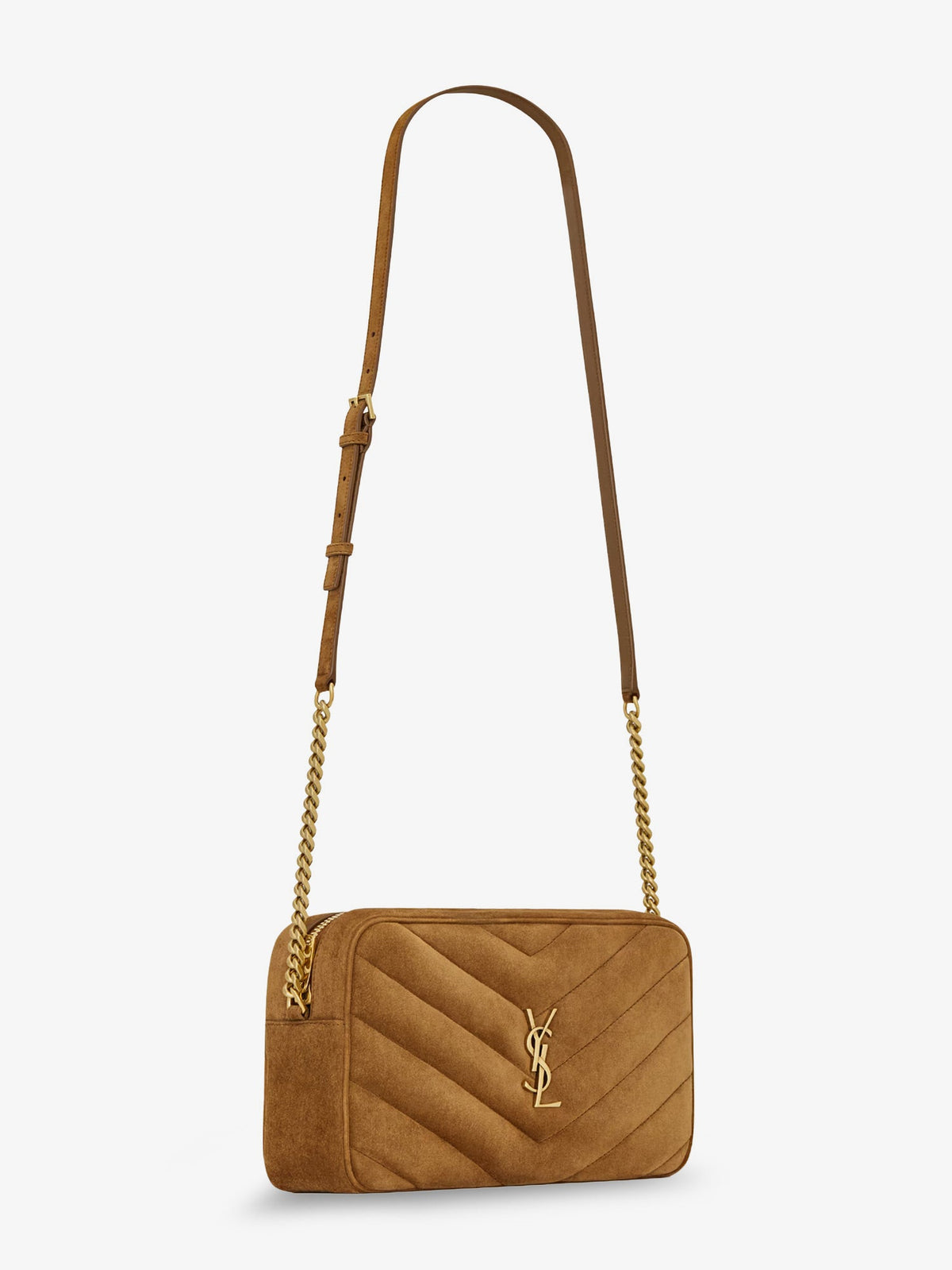 Saint Laurent Loulou suede crossbody bag with Cassandre logo on the front - Orangecaramelcogn