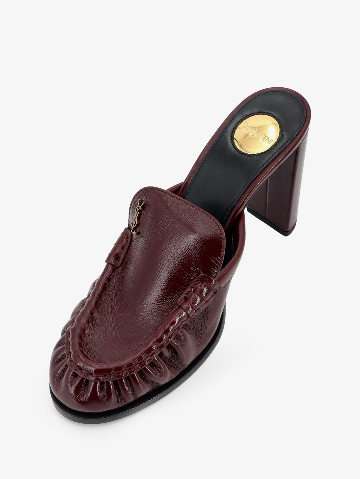 Saint Laurent Le Loafer leather sandals with metal Cassandre logo - Vintagebordeaux