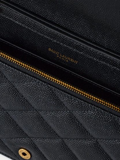 SAINT LAURENT - Paris leather crossbody bag with metal Cassandre logo