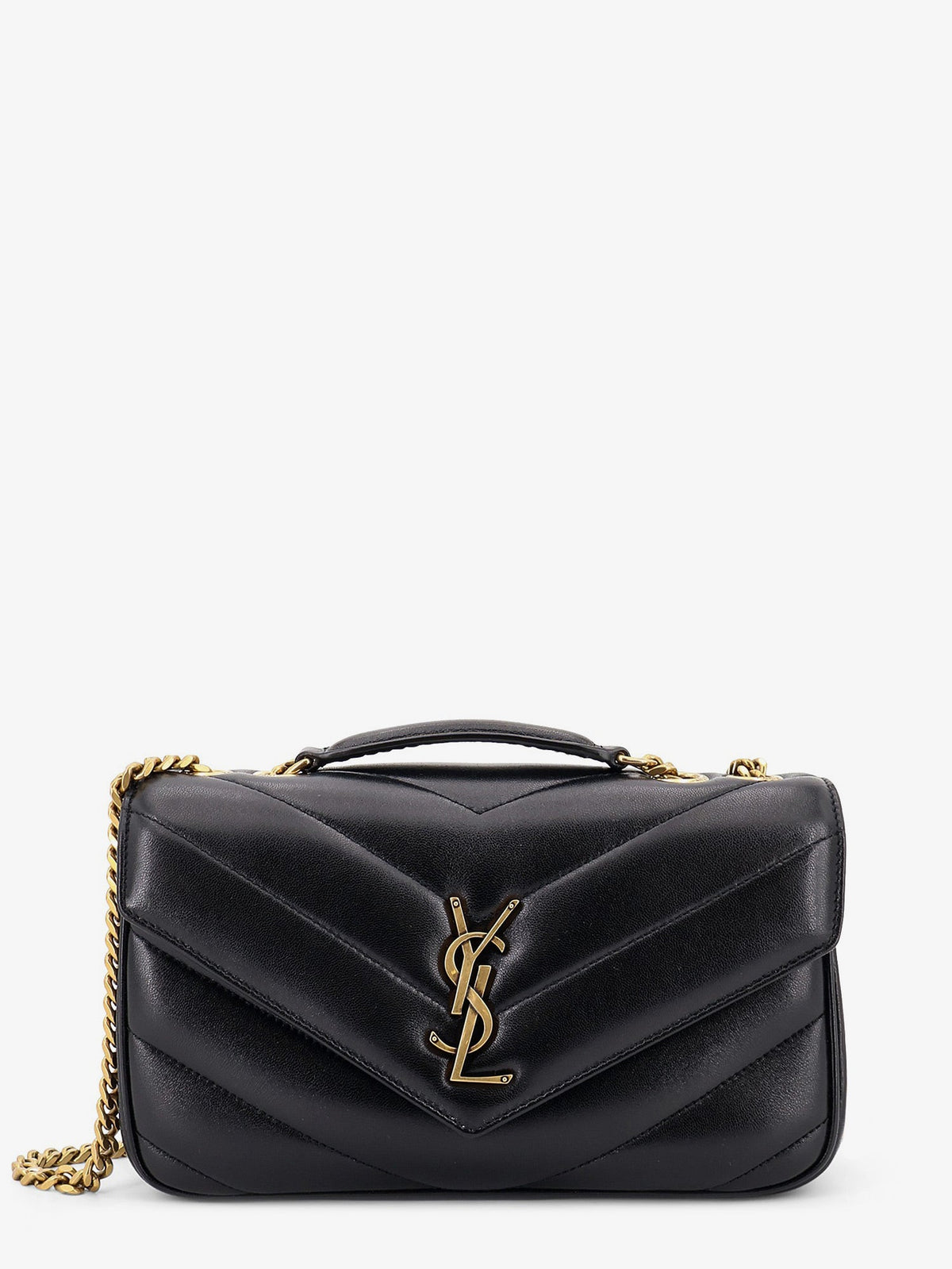 Saint Laurent Loulou leather shoulder bag with metal Cassandre logo - Nero