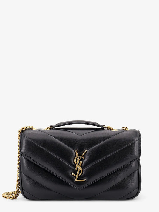 Saint Laurent Loulou Leather Shoulder Bag With Metal Cassandre Logo