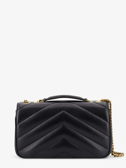 Saint Laurent Loulou leather shoulder bag with metal Cassandre logo - Nero