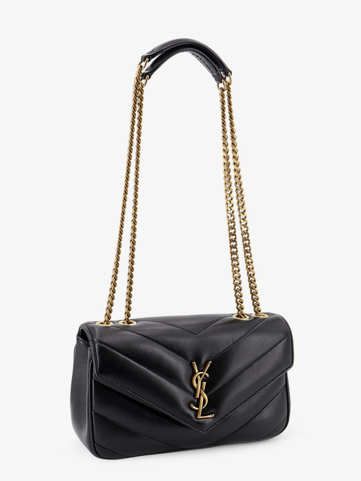 Saint Laurent Loulou leather shoulder bag with metal Cassandre logo - Nero