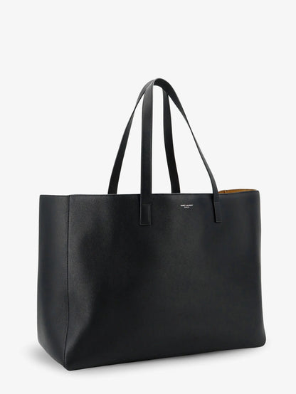 SAINT LAURENT - Leather shopping bag with front logo