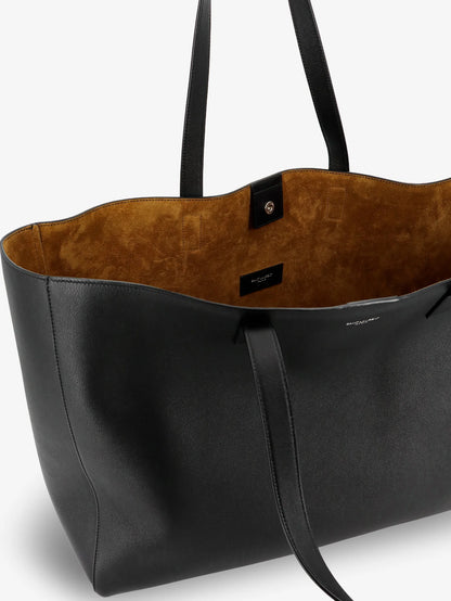 SAINT LAURENT - Leather shopping bag with front logo