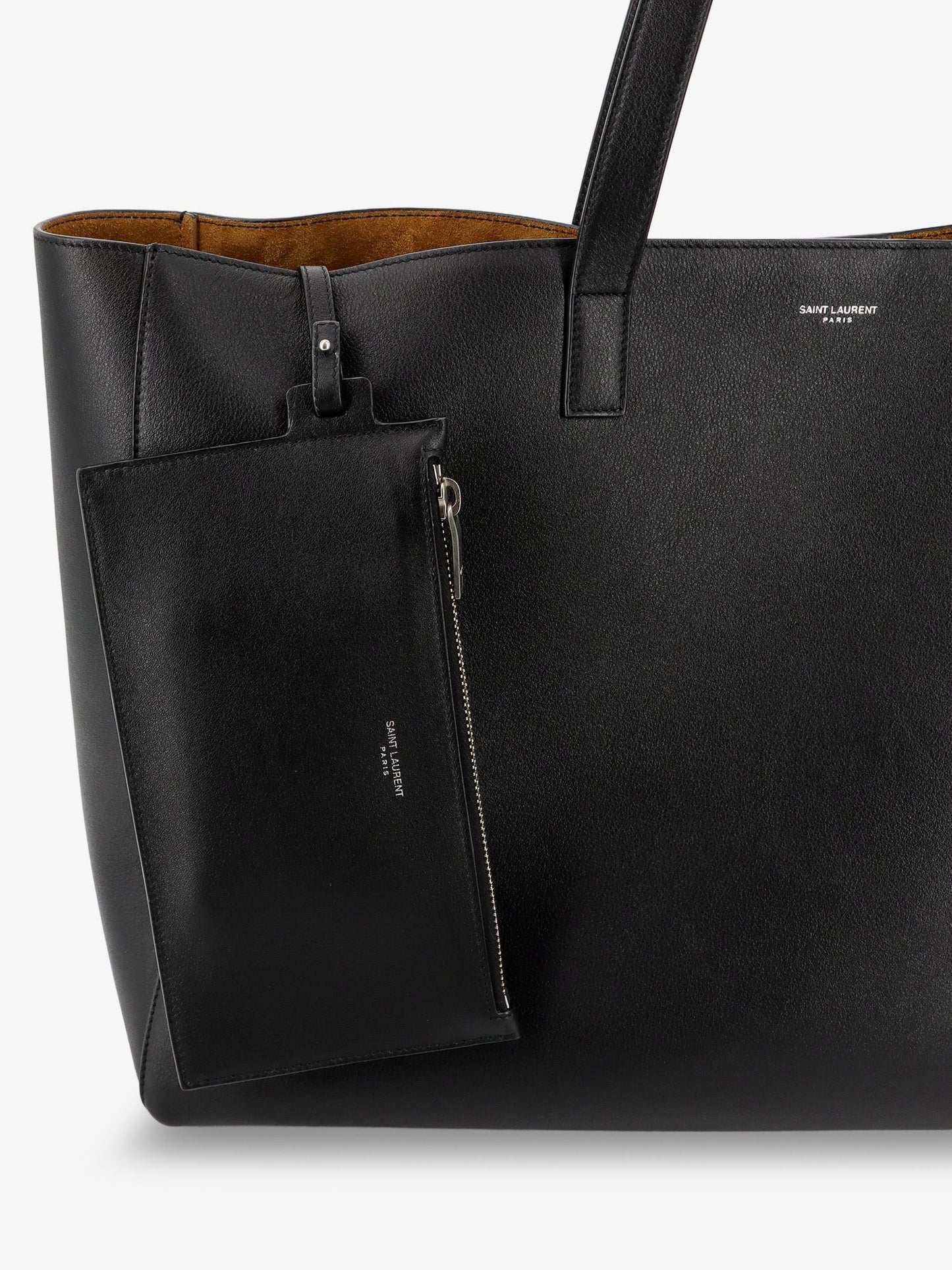 SAINT LAURENT - Leather shopping bag with front logo