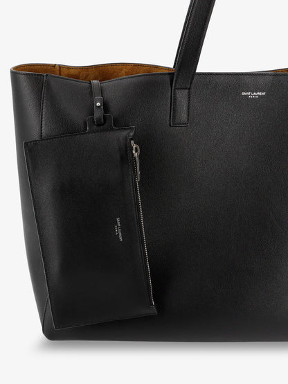 SAINT LAURENT - Leather shopping bag with front logo
