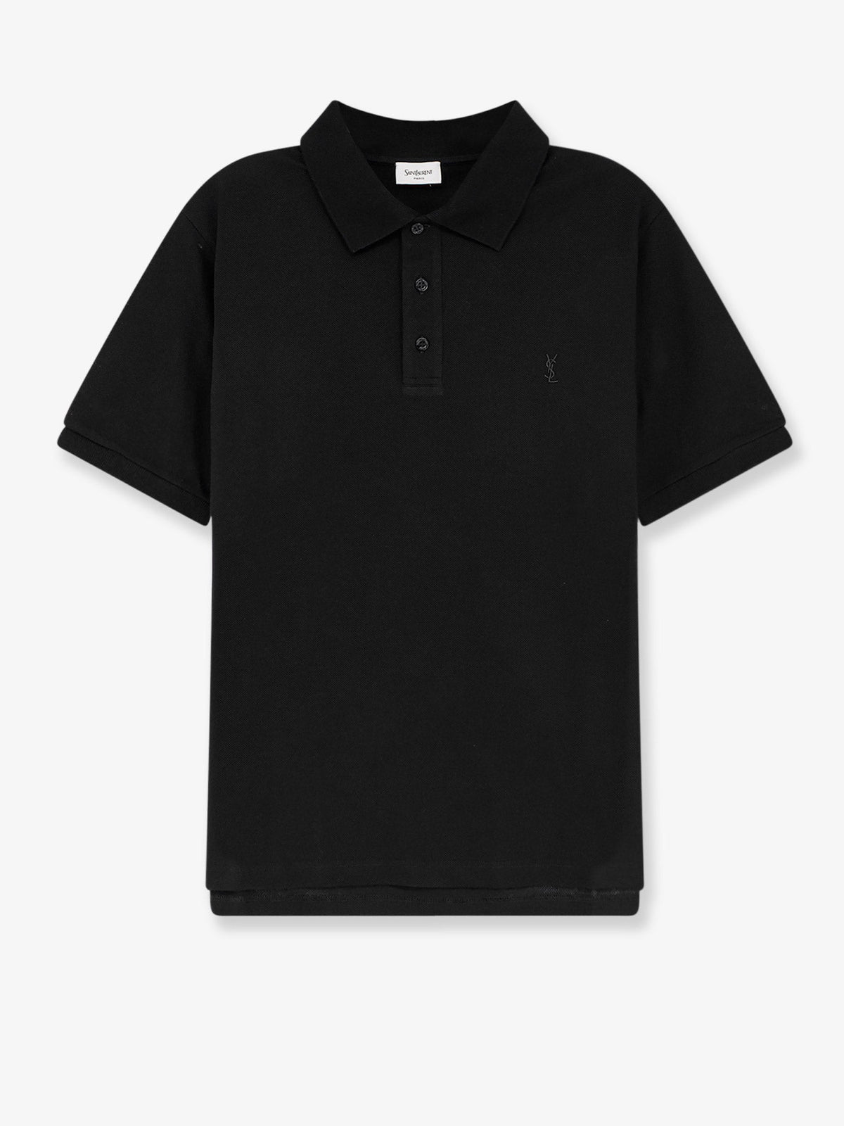 Saint Laurent Piqué cotton polo shirt with Cassandre embroidery - Noir