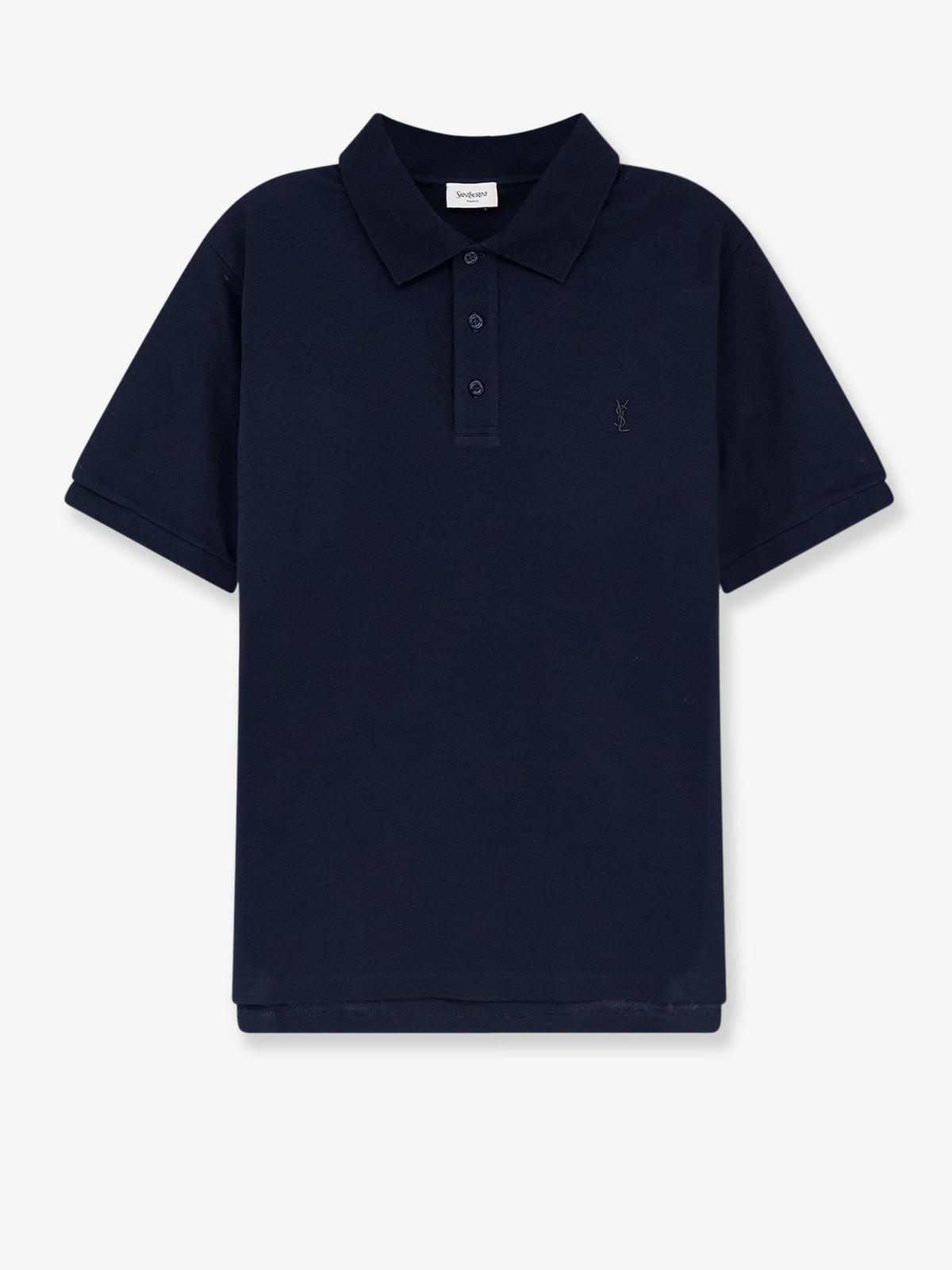 Saint Laurent Piqué cotton polo shirt with Cassandre embroidery - Navy
