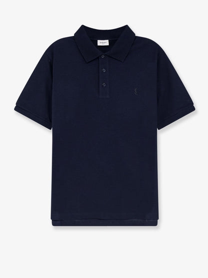 Saint Laurent Piqué cotton polo shirt with Cassandre embroidery - Navy