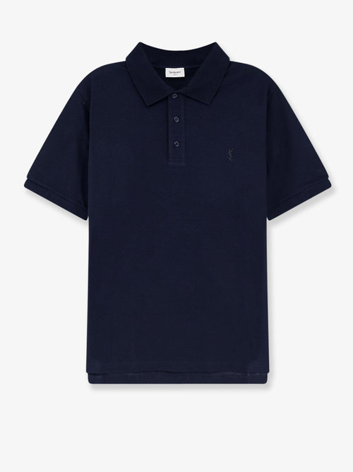 Saint Laurent Piqué cotton polo shirt with Cassandre embroidery - Navy