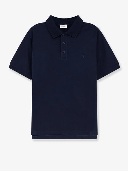 SAINT LAURENT - Piqué cotton polo shirt with Cassandre embroidery