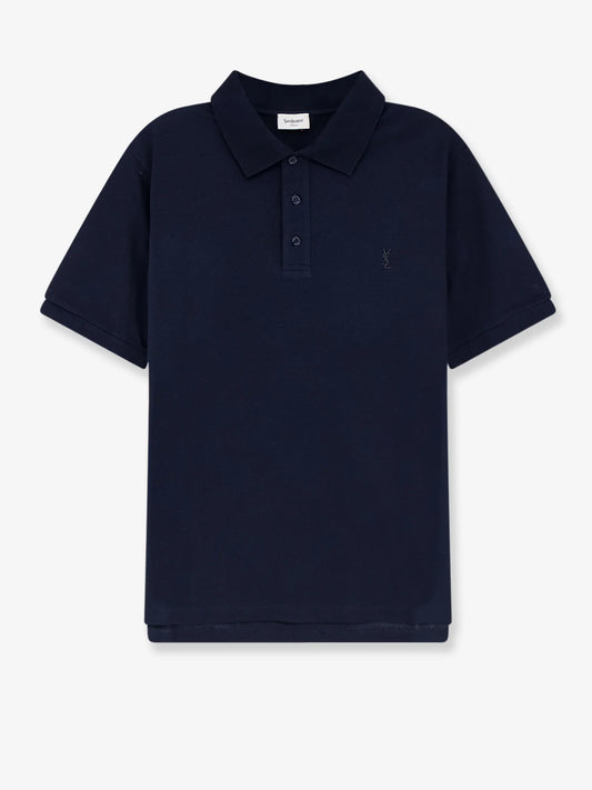 Saint Laurent Piqué Cotton Polo Shirt With Cassandre Embroidery