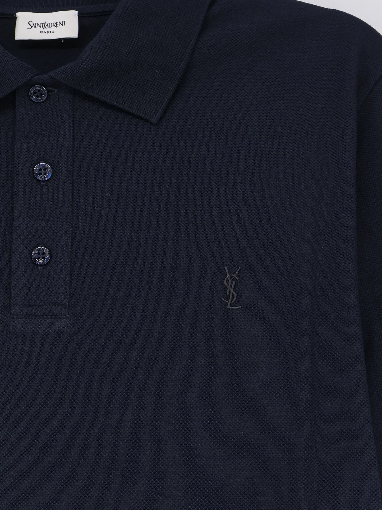 SAINT LAURENT - Piqué cotton polo shirt with Cassandre embroidery