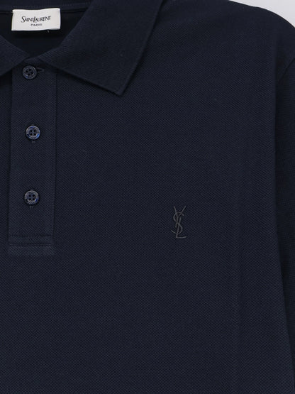 SAINT LAURENT - Piqué cotton polo shirt with Cassandre embroidery