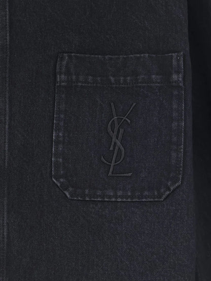 SAINT LAURENT - Cassandre black denim overshirt