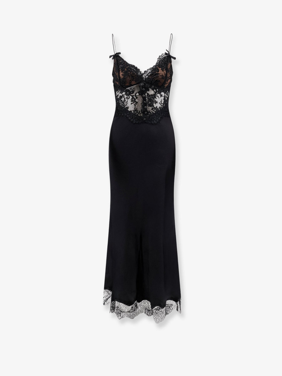 Self-Portrait Satin dress with lace profiles - Black