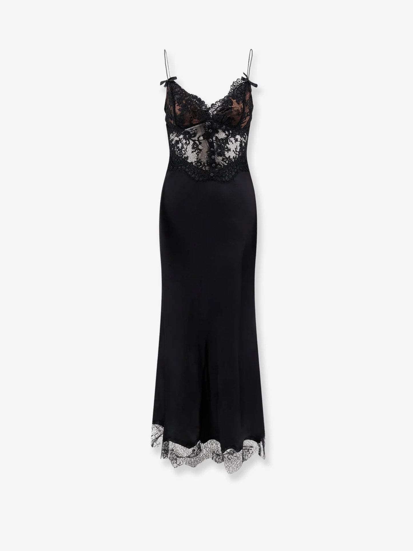SELF PORTRAIT - Satin dress with lace profiles