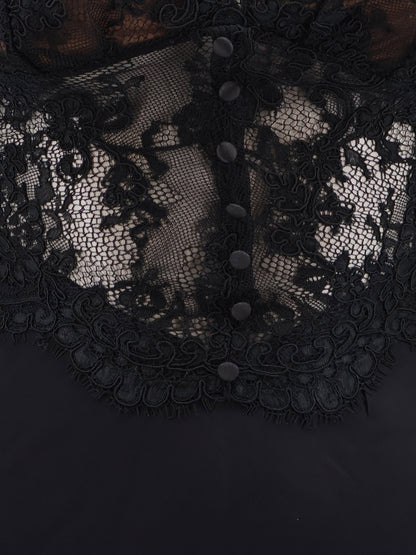 Self-Portrait Satin dress with lace profiles - Black