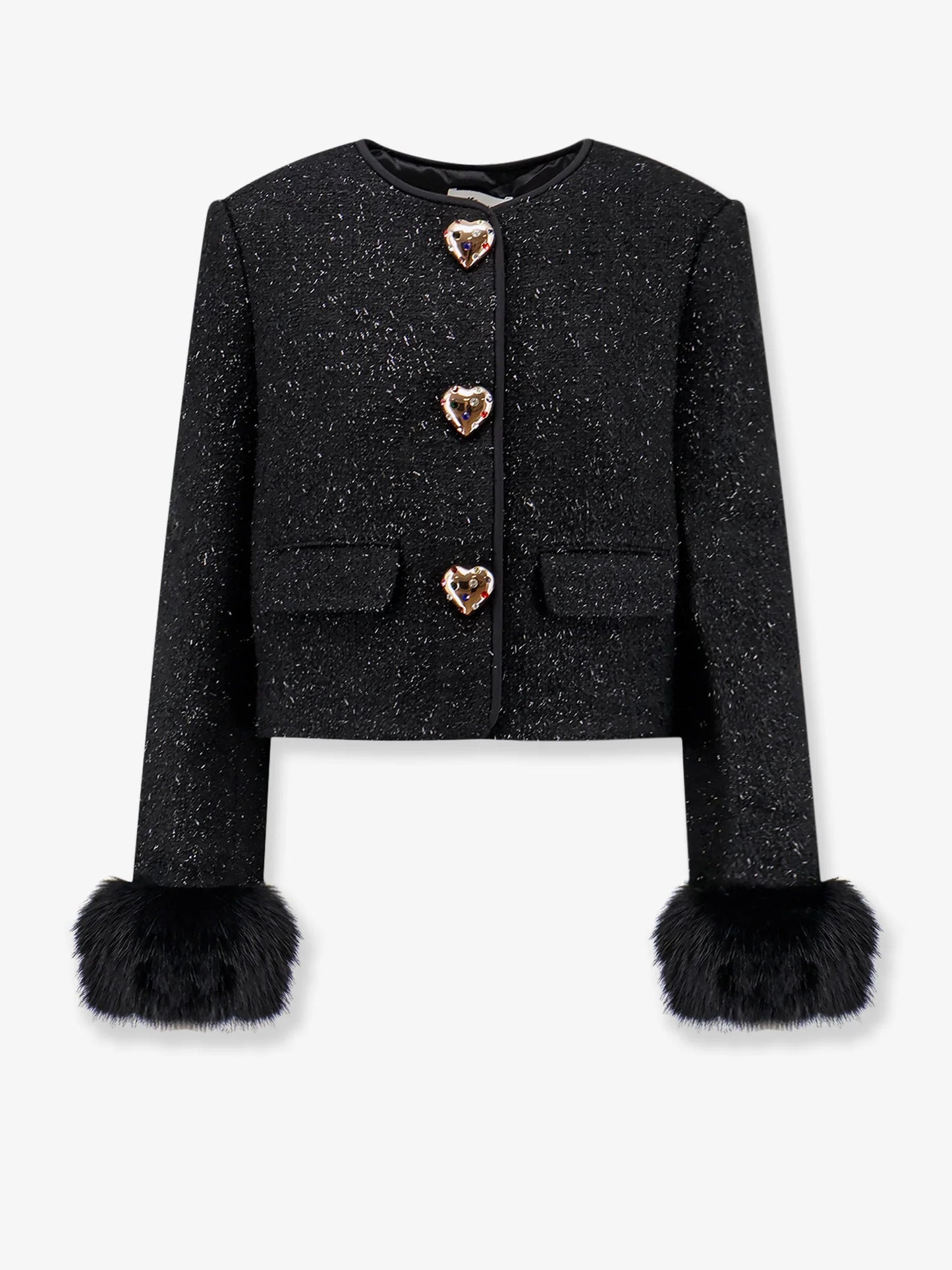 SELF PORTRAIT - Cropped wool blend blazer with all-over laminated details