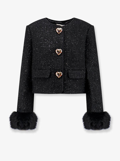 SELF PORTRAIT - Cropped wool blend blazer with all-over laminated details