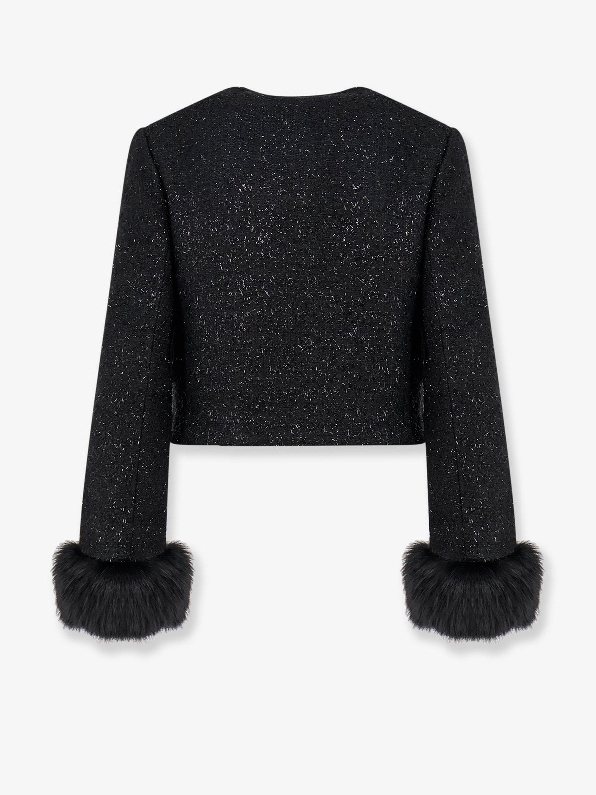 Self Portrait Cropped wool blend blazer with all-over laminated details - Black