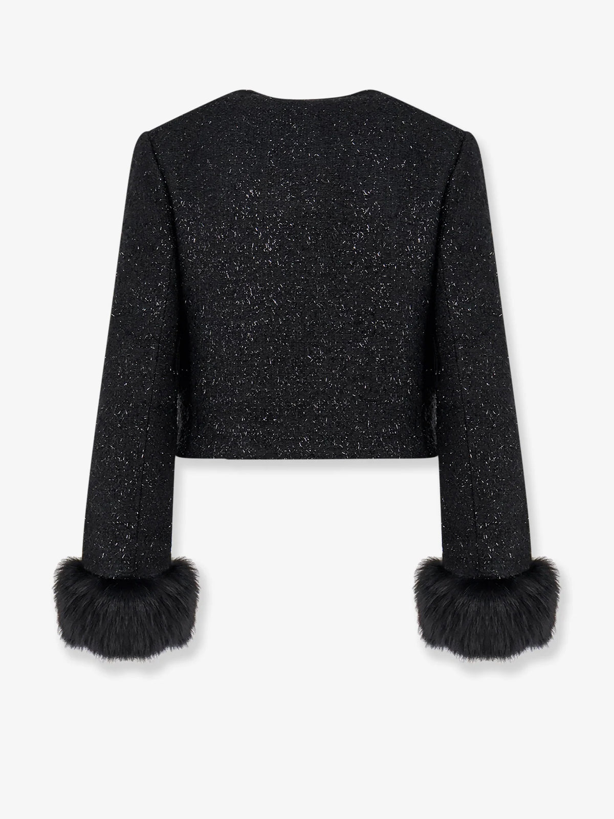 SELF PORTRAIT - Cropped wool blend blazer with all-over laminated details