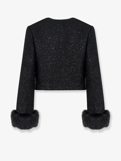 SELF PORTRAIT - Cropped wool blend blazer with all-over laminated details