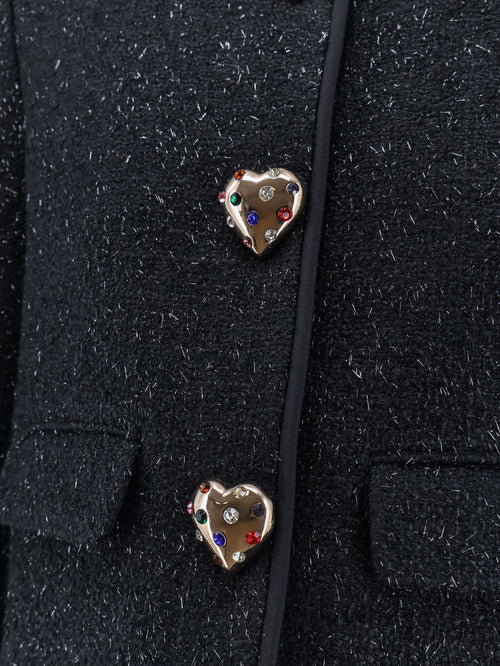 Self Portrait Cropped wool blend blazer with all-over laminated details - Black