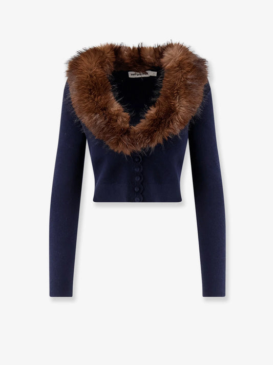 SELF PORTRAIT - Cardigan with faux fur profile