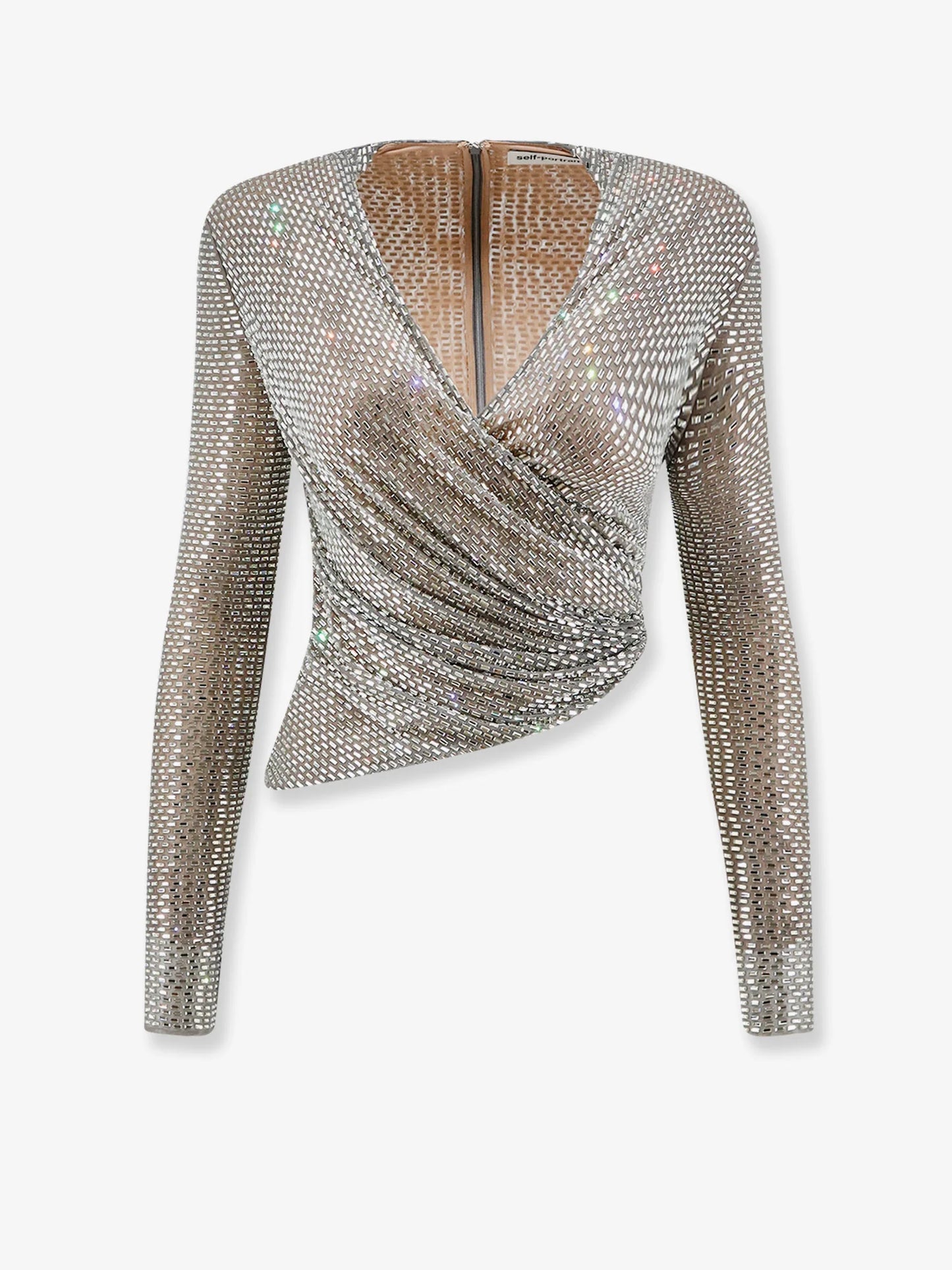 SELF PORTRAIT - Mesh top with all-over rhinestones