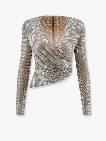 SELF PORTRAIT - Mesh top with all-over rhinestones