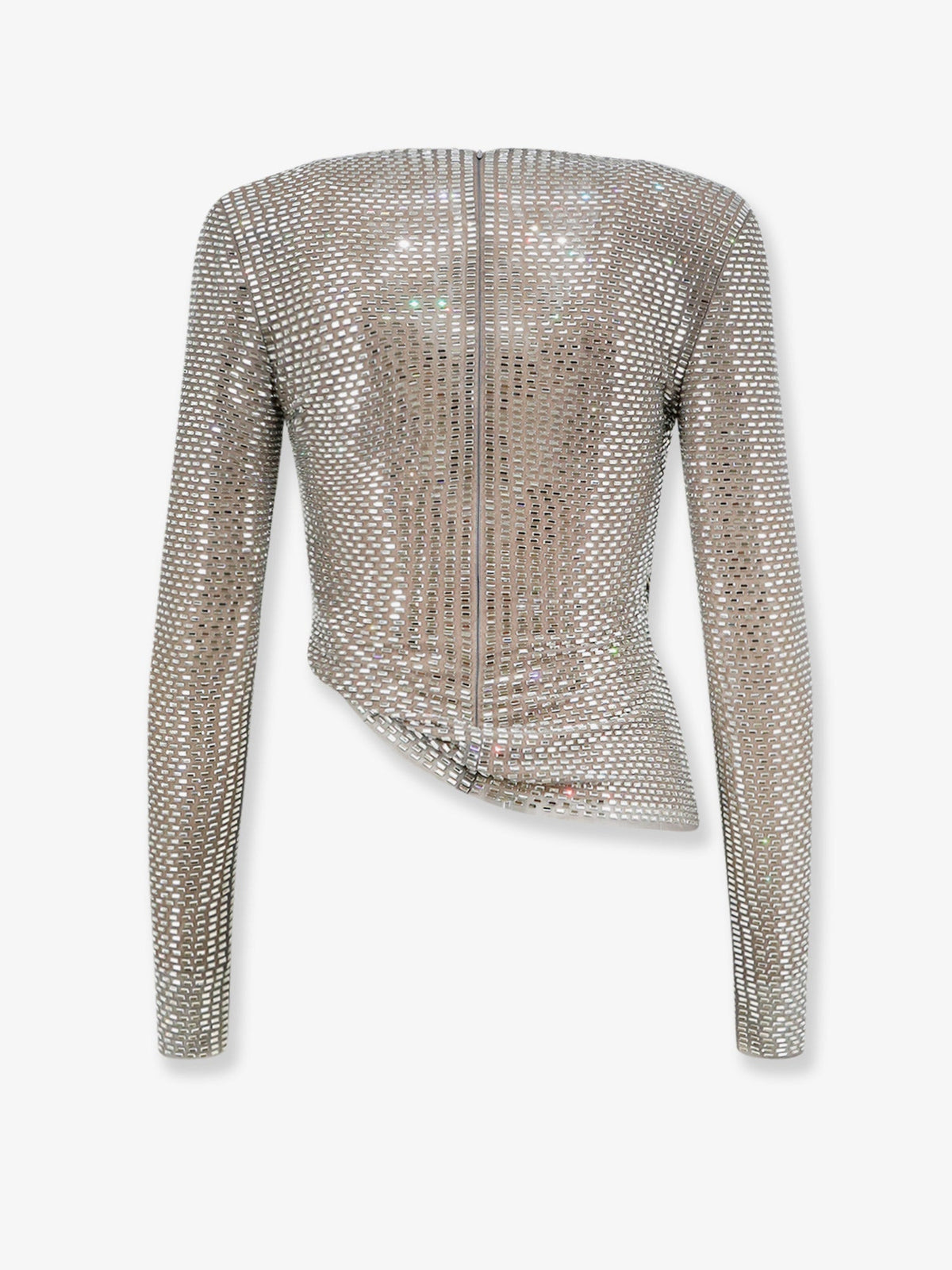 Self Portrait Mesh top with all-over rhinestones - Grey