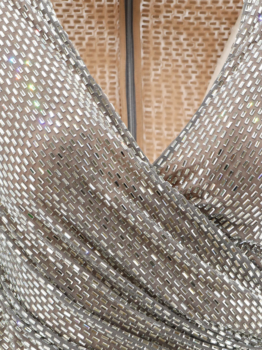 Self Portrait Mesh top with all-over rhinestones - Grey
