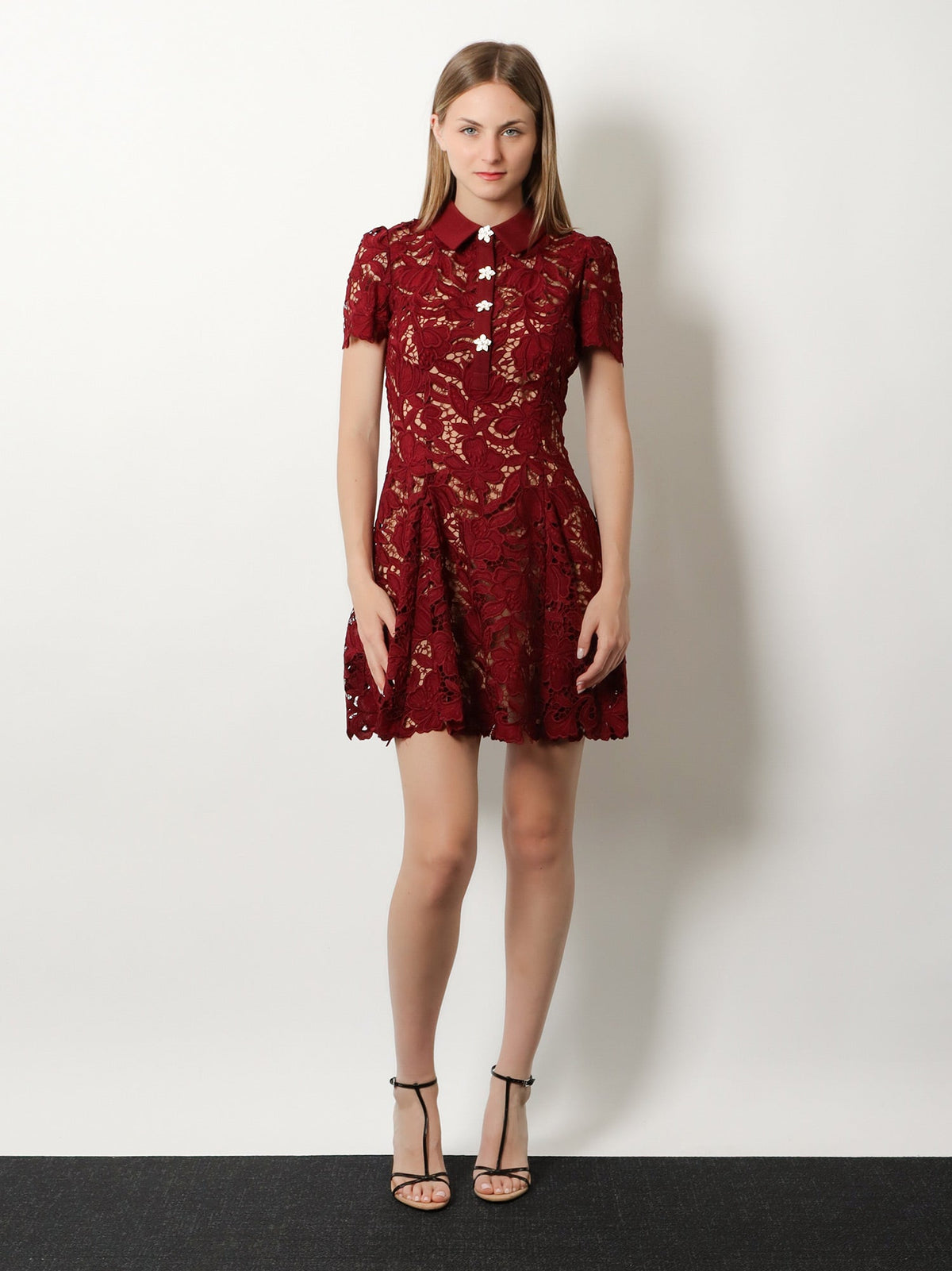 Self Portrait Lace Mini Dress - Burgundy