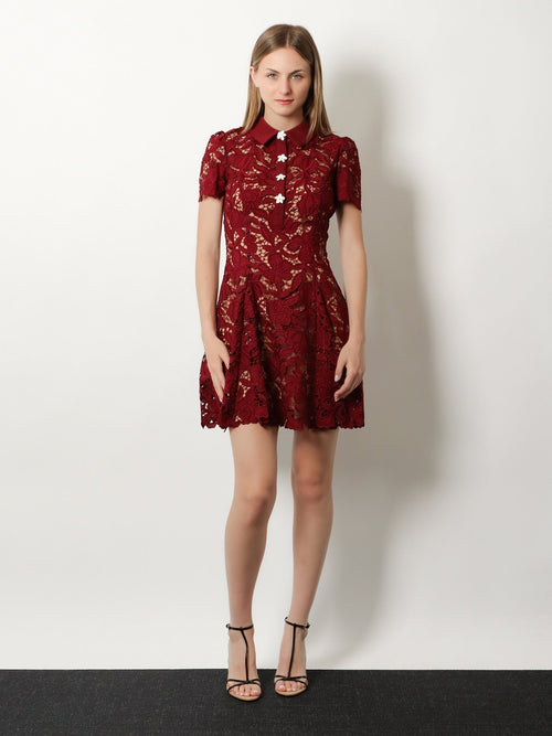 Self Portrait Lace Mini Dress - Burgundy